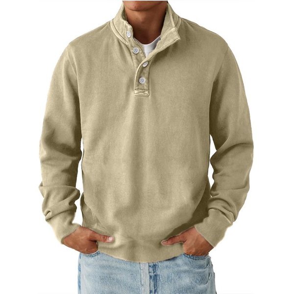 MęSka BawełNiana Bluza Henley Z DłUgim RęKawem, Casualowa, Z ZapięCiem Na Guziki, Ze StóJką, WkłAdana M Beige-image