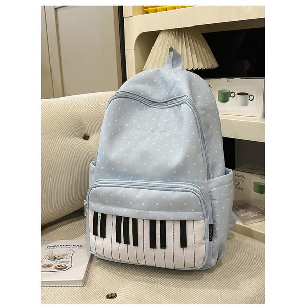 Plecak Szkolny W Kropki Piano Wysokiego Stylu Dla Uczennic Plecak PodróżNy W Stylu College Dla DziewcząT Ze SzkołY Podstawowej I ŚRedniej Niebieski-image