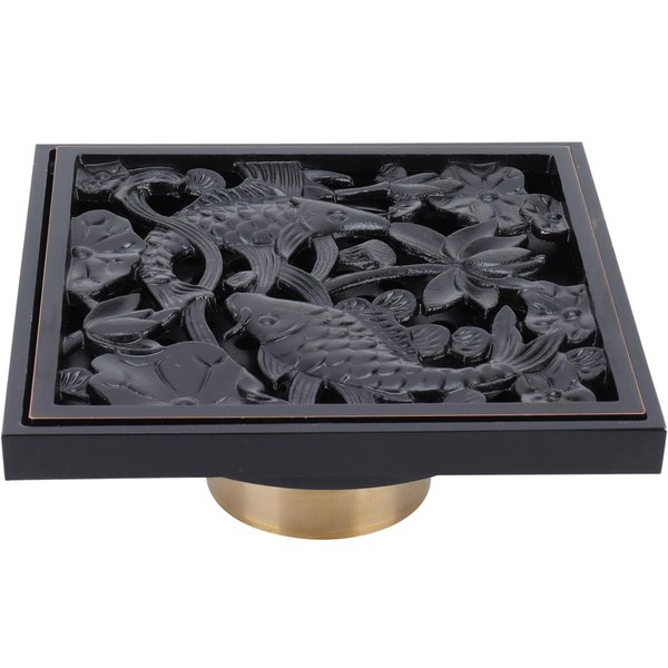 DesagüE De Piso De Ducha Negro 10X10Cm Cobre Colador De DesagüE De Piso Para BañO De Hotel BalcóN-image