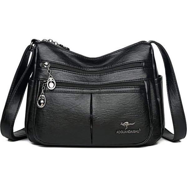 2023 Trend Wysokiej JakośCi Damskie MięKkie Markowe SkóRzane Torby Na Ramię Wielowarstwowa Klasyczna Torba Typu Crossbody Luksusowa Designerska Torebka Torebka Czarny-image