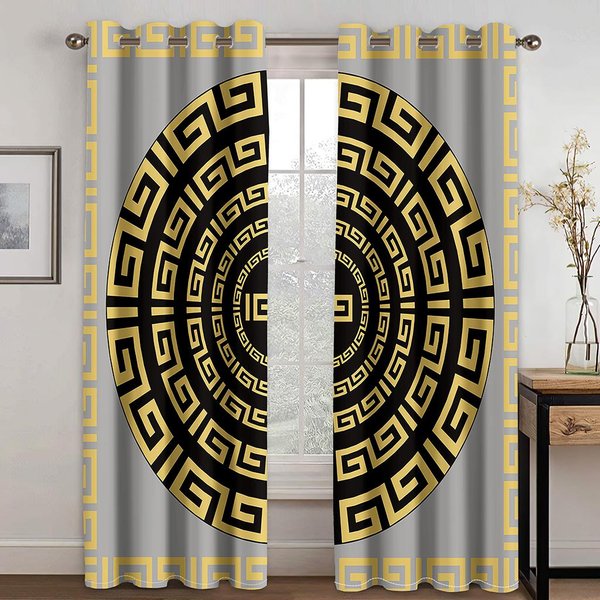 Cortinas De PoliéSter Con Estampado Barroco Abstracto Dorado De Lujo Para Dormitorio, Oficina, Cocina, Sala De Estar, Tratamiento De Ventana, DecoracióN Del Hogar, 2 Uds. W60H60(Cm)X2Pcs&Hook-image