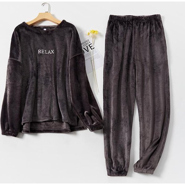 Pijama De OtoñO E Invierno Para Parejas, Conjunto De Pijama De Franela De Forro Polar Coral Grueso, Pantalones Holgados Y CáLidos, Ropa De Estar Por Casa 2XL Gris-image