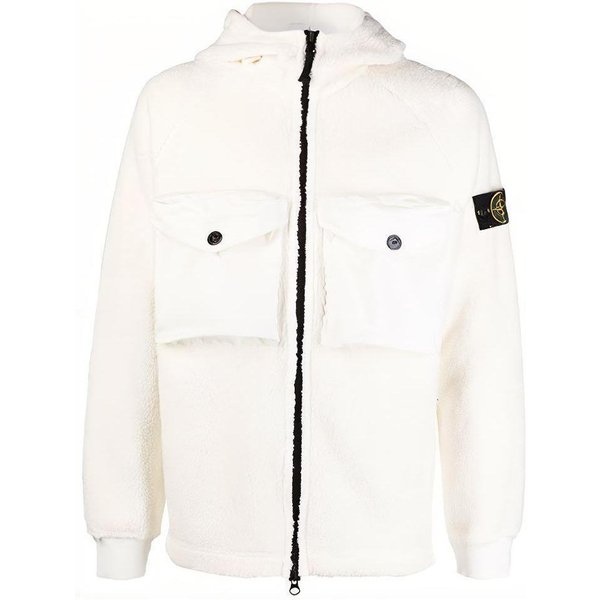 Stone Island FW21 Parche Con Logo Panel De Borrego Bolsillo Doble Chaqueta Con Capucha Hombre Chaquetas Blanco 751560134-V0001 XL-image