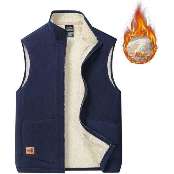 Jesień Zima Polar MężCzyźNi Kamizelki Bez RęKawóW Kurtki Pluszowe MęSkie BawełNiane Kamizelki WyśCiełAne PłAszcze MęSkie CiepłE Kamizelki Odzież XXL Kolor Ciemny Niebieski-image
