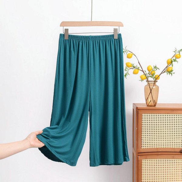 Talla Grande XL A 8XL PantalóN Modal De Mujer Largo Hasta La Pantorrilla Verano Pantalones Capri Pantalones De Pierna Ancha Pantalones Cortos Casual Ropa De Casa Xxxl Verde Malaquita-image
