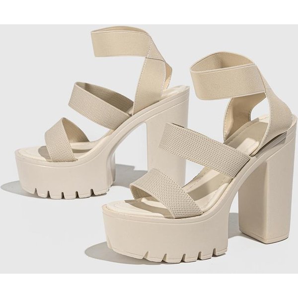 Liyke Estilo Punk Tacones Altos Gruesos Sandalias De Plataforma Mujer Punta Abierta Slip On Correa EláStica Al Tobillo Zapatos De Verano Femeninos Zapatos Mujer 35 Albaricoque-image