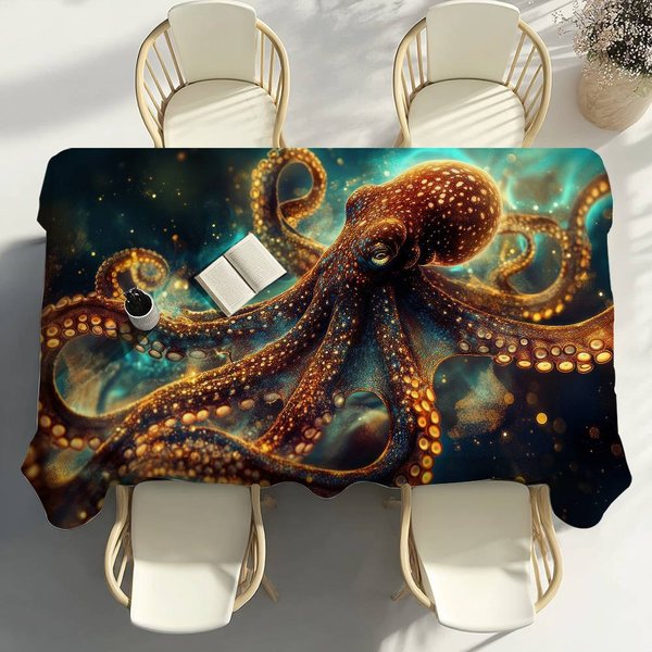 Mantel De Pulpo Del OcéAno DecoracióN De Fiesta Comedor Cocina Del Hogar Patios Mantel Impermeable Resistente A Las Manchas 160X220Cm-image