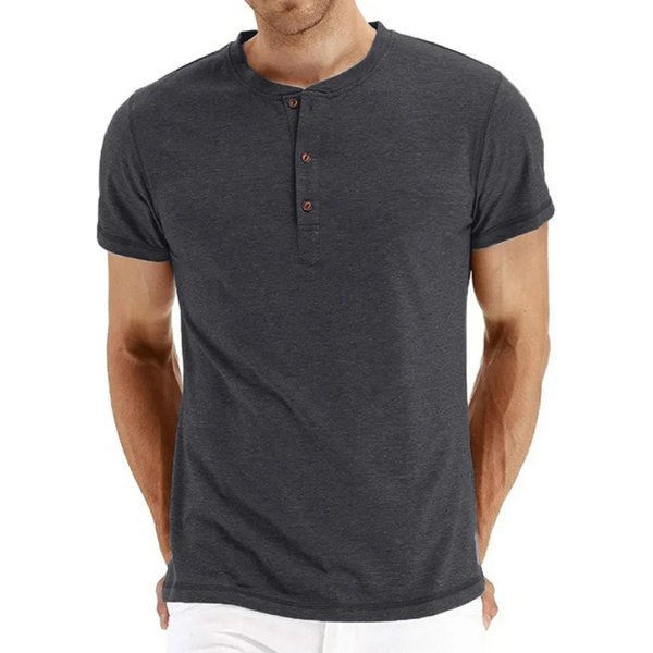 Nueva Camiseta Para Hombre, DiseñO De Moda Con Cuello Henry, Camisetas Lisas Ajustadas, Camisetas Para Hombre, Camisetas De Manga Corta Para Hombre S Black-image
