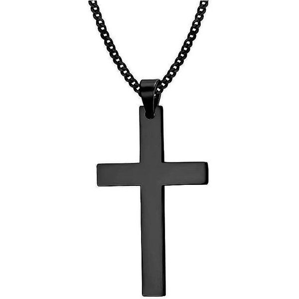 Moda Acero Inoxidable Colgante De Cruz Collar Unisex Punk Hip Hop Cadena De Eslabones Amuleto JoyeríA Para NiñOs NiñAs Regalo Genial 60Cm Black-image