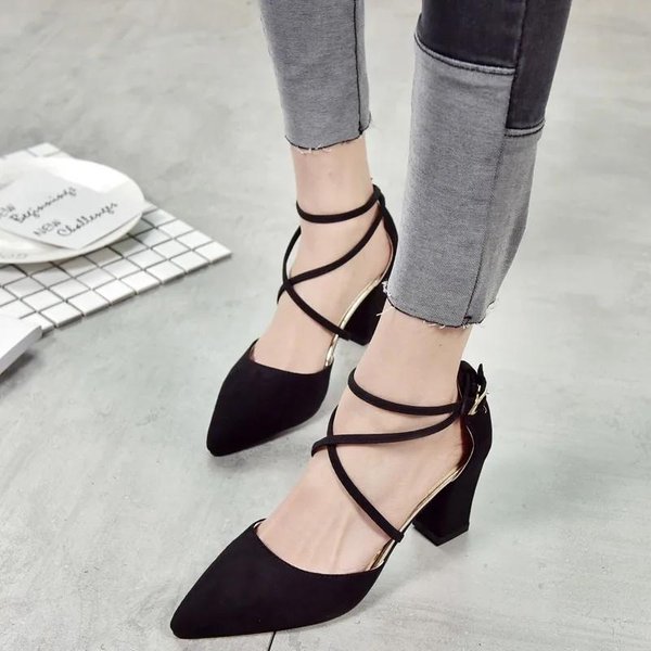 Nowe Damskie Buty Pasek Z Klamrą Damskie Wysokie Obcasy Moda Bestseller Jednolite Biurowe I Karierowe Seksowne Szpilki Z Ostrym Noskiem Damskie 40-image