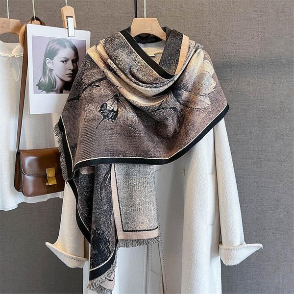 Bufanda De Cachemira De Lujo Para Invierno Para Mujer DiseñO Estampado Manta Pashmina CáLida Poncho Bufandas Chal Femenino Foulard Grueso Bufanda Estolas 65X190 Cm Black-image