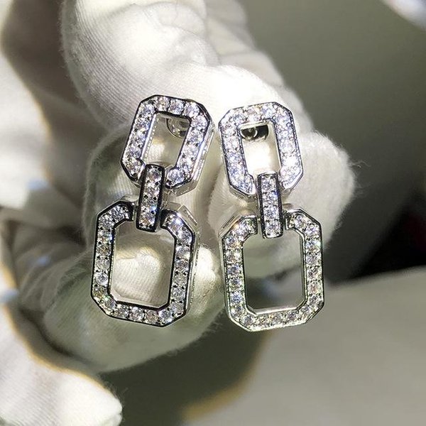 Nueva Moda Exagerada Repleto De Circonita GeoméTrica Rectangular Pendientes Con Personalidad Temperamento Femenino Pendientes Largos Simples-image