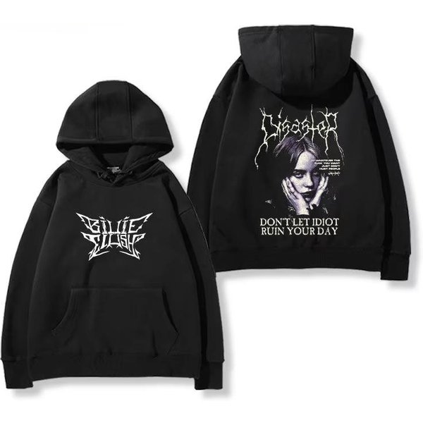2026 Nowa Bluza Z Kapturem Billie Eilish Dla MężCzyzn I Kobiet Polarowa AmerykańSka Codzienna MięKka BawełNiana Bluza Z Kapturem LuźNa Przytulna I Wszechstronna M Black-image