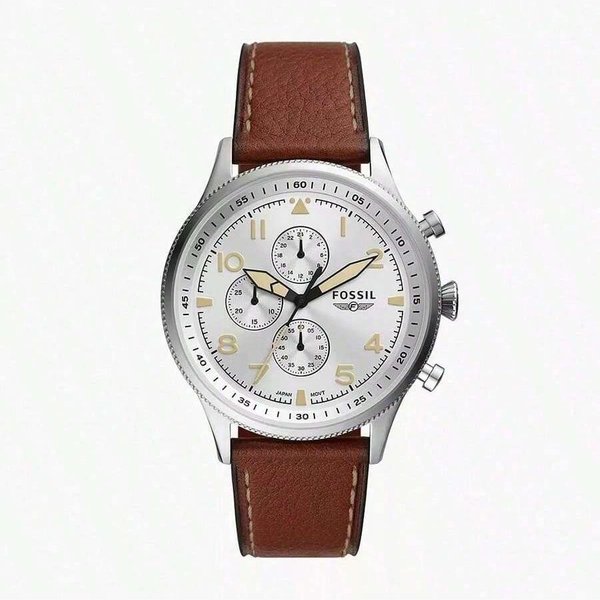 Reloj De Hombre CronóGrafo Estilo Piloto Retro, Movimiento De Cuarzo, Correa MarróN, Esfera Blanca FS5809-image