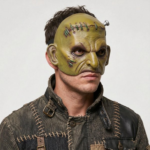 Halloweenowa Maska Potwora Na Pół Twarzy One Size Fits All Adults Zielony-image