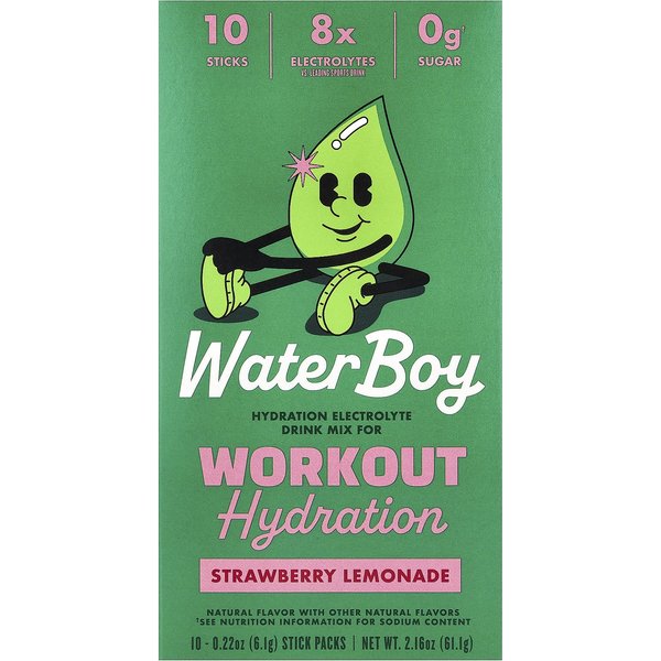 Waterboy, HidratacióN Para Entrenamientos, Mezcla De Bebida ElectrolíTica, Limonada De Fresa, 10 Paquetes Individuales, 6.1G (0,22 Onzas) Cada-image