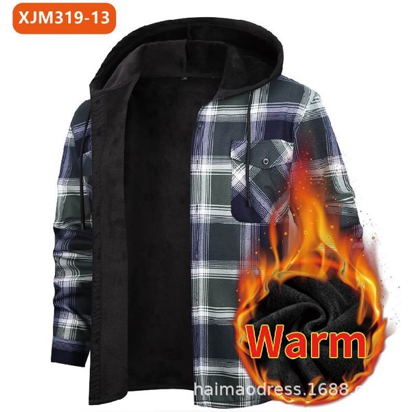 Koszula Flanelowa W Kratę Dla MężCzyzn Drwali, CiepłA Bluza Z Kapturem I Kieszeniami, Zimowa Robocza Ocieplana Kurtka W Kratę - Flanelowa Koszula Z Kapturem L Black-image