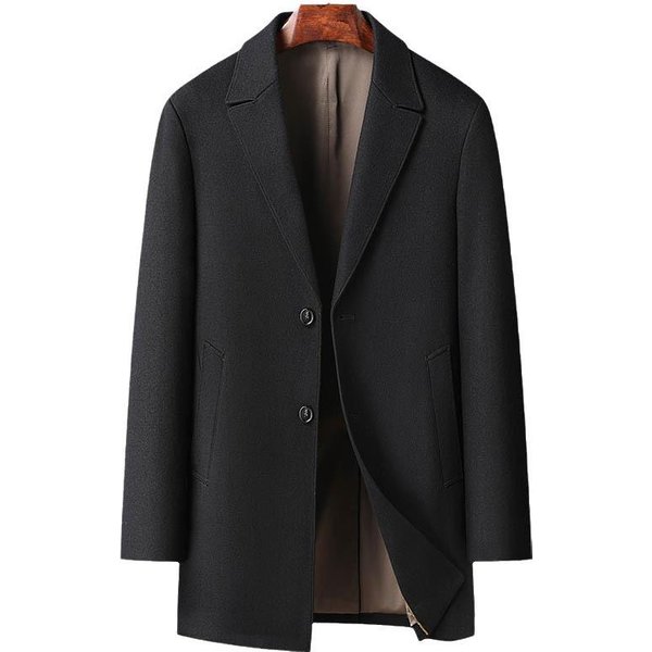 Nuevo Abrigo De Lana De Punto Para Hombre De OtoñO E Invierno, Abrigo De Lana De Cachemira De Longitud Media Y Ajustado Para Hombre, Abrigo Para Hombre 3XL Negro-image