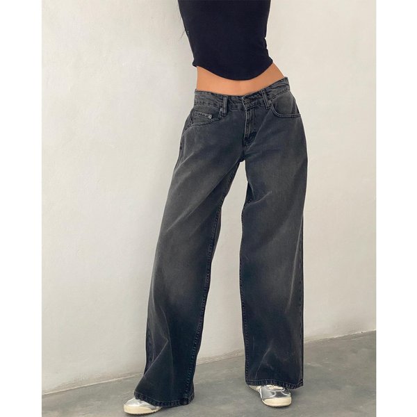 Damskie Jeansy Z Wysokim Stanem I Szerokimi Nogawkami ŚRednio Elastyczne Vintage Spierane Retro AmerykańSkie Codzienne Streetowe DżInsowe Spodnie 6XL Kolor Szary-image