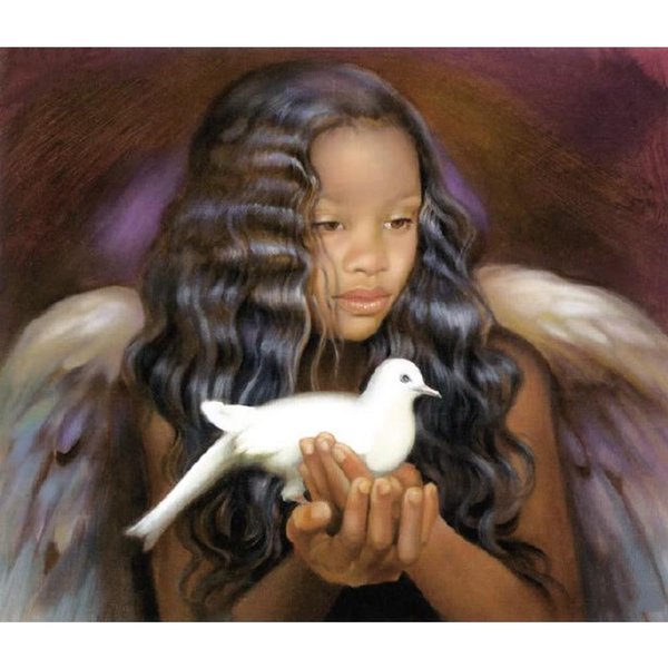 Cuadrado/Redondo Bordado De Diamantes ÁNgel NiñA Y Paloma 5D DIY Diamante Punto De Cruz Mosaico De Diamantes Full Round (20X30CM)-image