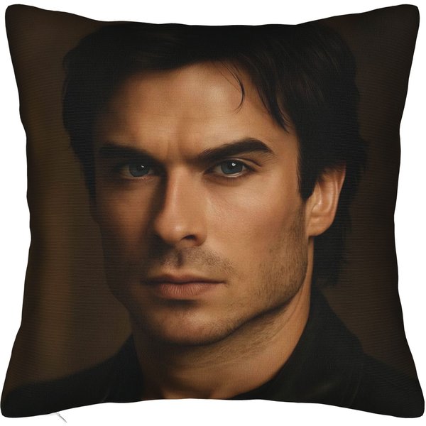 Damon Salvatore The Vampire Diaries Funda De Almohada Tela Suave Funda Para CojíN Ian Somerhalder Funda De Almohada Hogar Cremallera 40X40Cm 30X30Cm-image