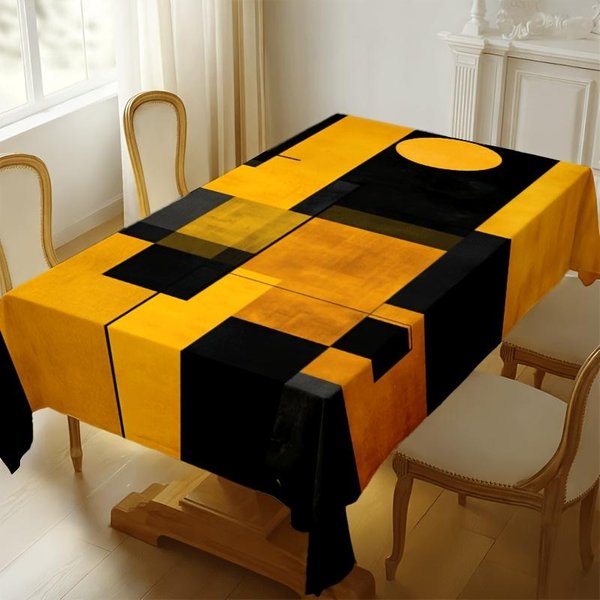 ŻółTo-Czarna Geometryczna Patchworkowa ProstokąTna Obrus Na Stół Dekoracja StołU Zmywalny Obrus Kuchenny/Jadalniany Dekoracja śWiąTeczna/Imprezowa 140X140Cm-image