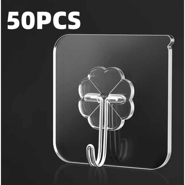 Ganchos Fuertes Autoadhesivos Ganchos De Pared De Alta Resistencia Colgadores Transparentes Gancho De Acero Inoxidable Para Llaves De Puerta Toalla Para BañO Cocina 50Pcs-image