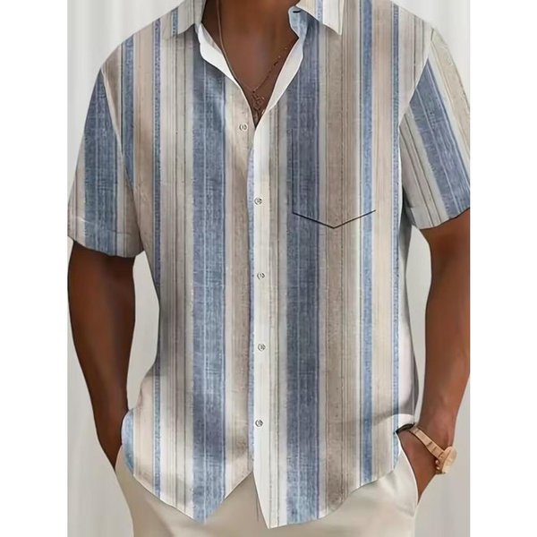 Camisa Minimalista De LíNeas 3D Para Hombre Camisa De Botones Camisa Casual Camisa De Verano Manga Corta Ropa Diaria De Vacaciones 4XL Beige-image