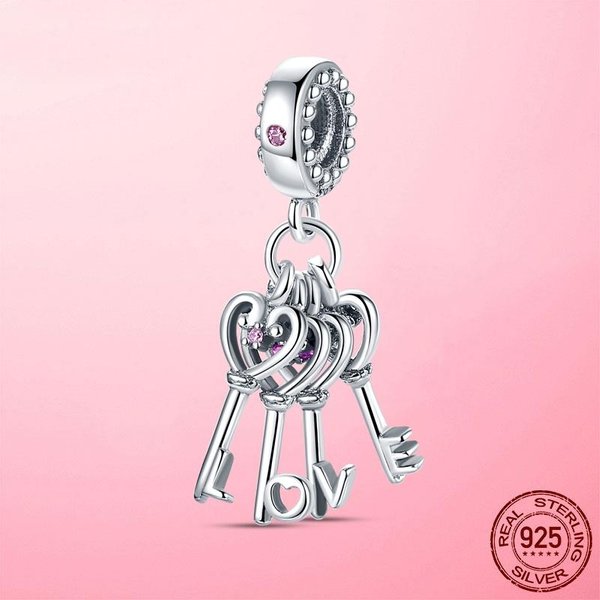 Colgante Plata De Ley 925 Cuentas CorazóN Amor Llave Colgante Charm Ajuste Pulsera Moda Original JoyeríA Regalo Cuentas DIY JoyeríA White-image