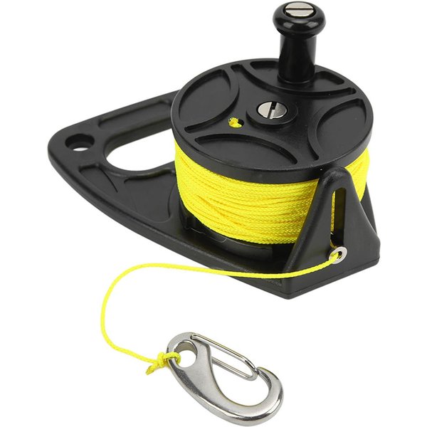 KołOwrotek Do Nurkowania I WęDkowania KołOwrotek Do Nurkowania Z Hakiem BlokująCym Kciuk Do Snorkelingu I Podwodnych SportóW Wodnych 46M ŻółTa Linka Yellow Line 46M Black Wheels Black-image