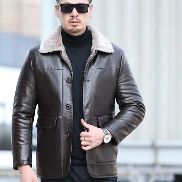 Kurtka Puchowa Z Prawdziwej SkóRy MęSka Oversize Ze SkóRy Owczej Kurtka Z Prawdziwej SkóRy KróTka Kurtka Puchowa Daddy Pogrubiona 2XL-image