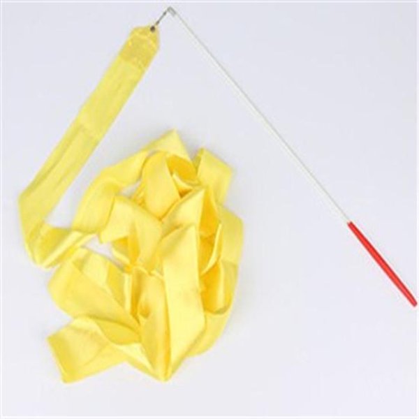 Kolorowe WstążKi Gimnastyczne WstążKa Taneczna Rytmiczna Sztuka Gimnastyka Balet Streamer Twirling Rod Training 4M żółTy-image