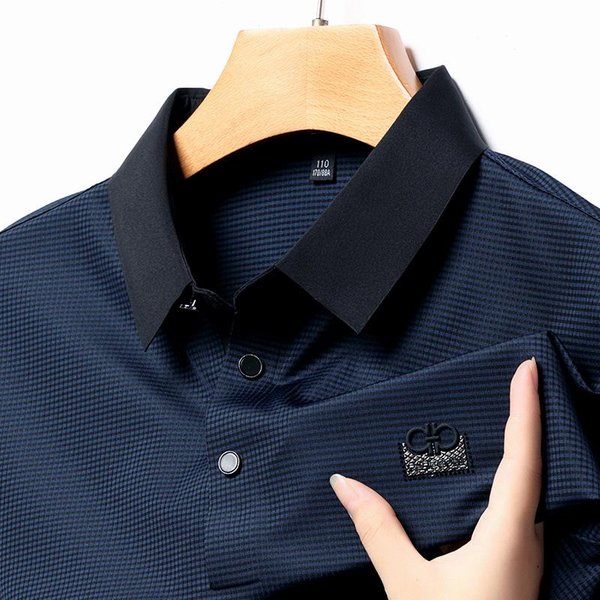 Camiseta De Manga Corta Sin Costuras Para Hombre Verano Business Casual EláStica Sin Planchado Delgada Solapa Polo De Hombre 4XL-image