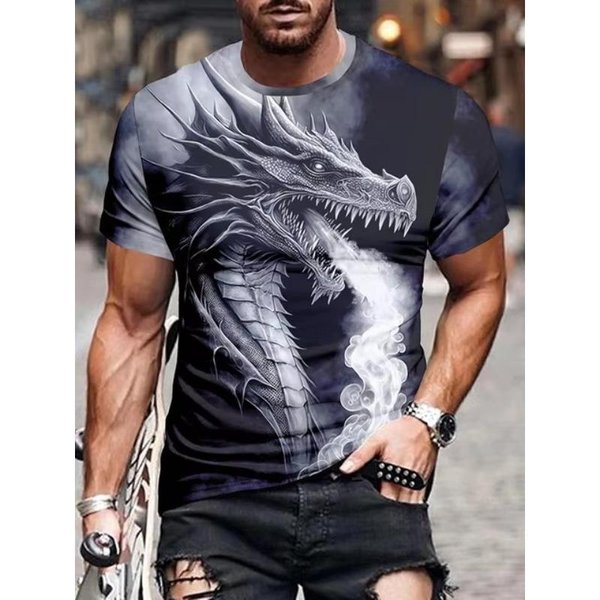 Koszulka MęSka Z Nadrukiem 3D Dragon Print, Modna, Codzienna, MęSka, Z KróTkim RęKawem, Na Lato, Na ZewnąTrz, Na Ulicę, MęSka, Fitness, Sportowa, MęSka Koszulka 5XL Gray-image