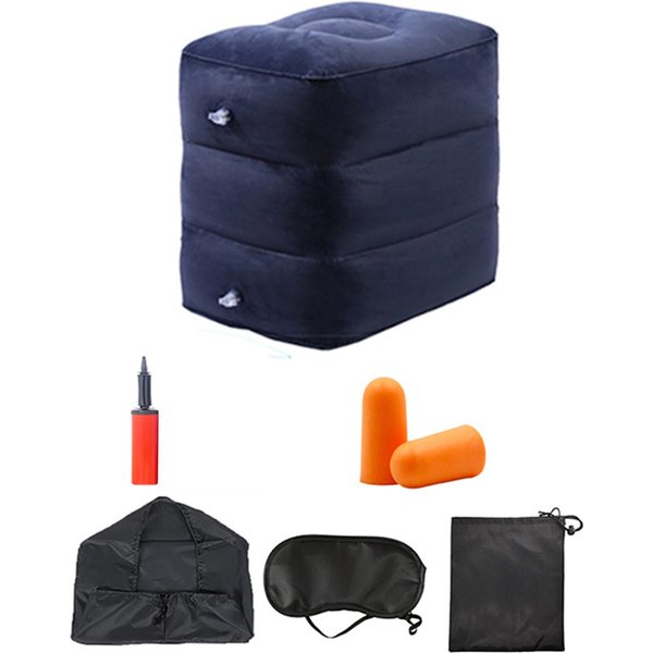 7 Piezas Almohada Inflable Para Apoyar Los Pies En Viajes Altura Ajustable 3 Capas Cama De AvióN Para NiñOs En El AvióN Azul Marino-image