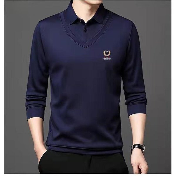 Camiseta De Manga Larga De Terciopelo Acolchado Falsa De Dos Piezas Color SóLido Moda Casual Para Hombre Ropa Interior Juvenil Para NiñO OtoñO E Invierno 4XL Black-image