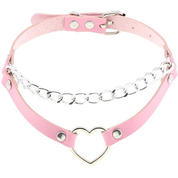 Diezi Tendencia Punk Rosa Encaje Cuero Gargantilla Collar Para Mujeres Hombres Torques Harajuku GóTico CíRculo CorazóN Colgante Collar JoyeríA White-image