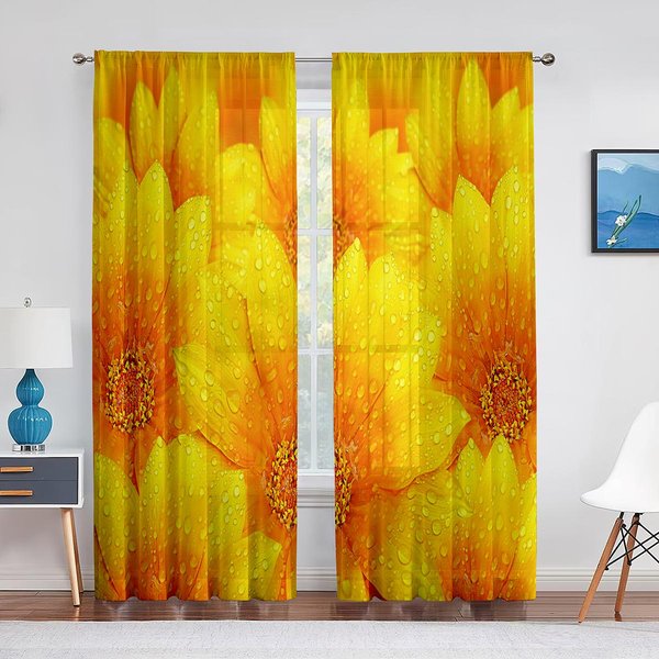 Cortinas De Voile Transparentes Con Flores Moradas De Primavera Para Cocina Sala De Estar Dormitorio DecoracióN Moderna Cortina De Tul Tratamiento De Ventana 1 PCS W250Xh250Cm&Rod Pocket-image