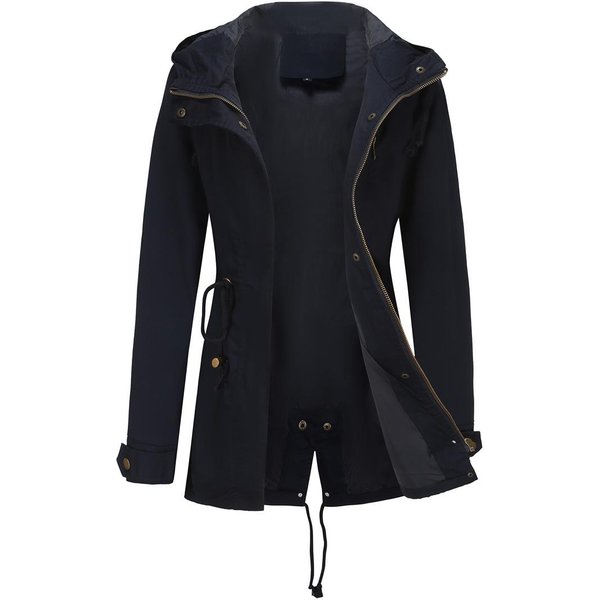 Nueva Gabardina Con Capucha Para Mujer, Abrigo De Primavera Y OtoñO, Talla Grande, Holgado M Black-image