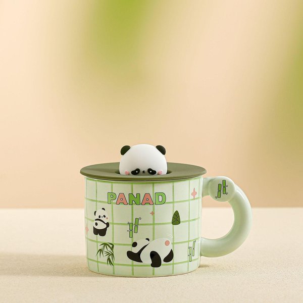 Urocza Seria Panda Ceramiczny Kubek Miska Kreatywny Kubek Na Wodę PamiąTka Kubek Panda Z Pokrywką Kubek Do Kawy Prezent Cup + Lid-image