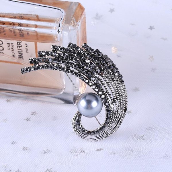 Simple Retro Popular Moda Negro Pistola PedreríA Perla Pluma Accesorios Broche Pin Ramillete Gray-image