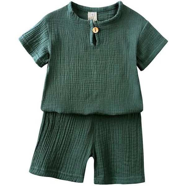 Ropa De AlgodóN Lino Para NiñOs Conjunto NiñA Verano Conjuntos Ropa NiñO Color SóLido Camisetas Manga Corta Pantalones Cortos Ropa Infantil 2-7 AñOs 6 Gray-image