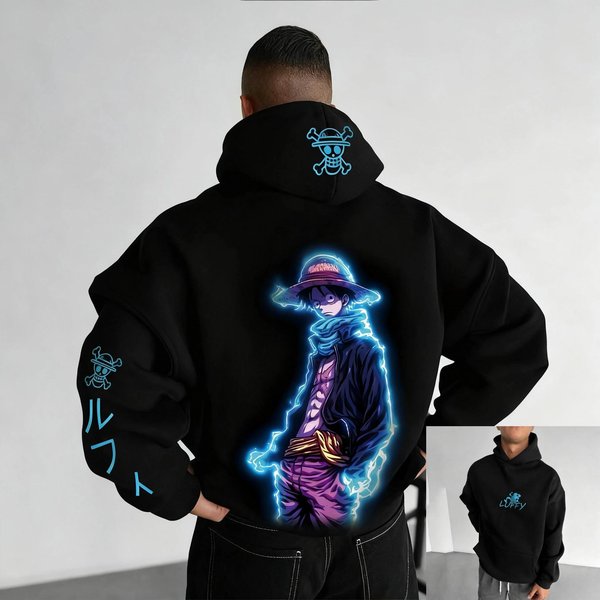 Vintage Oversize Bluza Z Kapturem Anime One Piece MęSka Damska Bluza Pulower Streetwear Codzienna BawełNa Ubrania Y2K Jesień Zima Nowe 4XL Blue-image