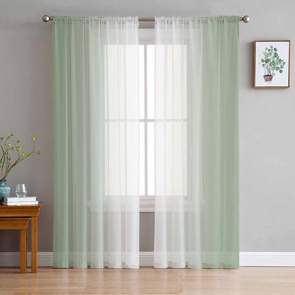 Cortinas Transparentes Con Degradado Verde Y Blanco Para Sala De Estar, Cocina, Tul, Gasa Y Organza. W135 X H185Cm X1&Rod Pocket-image