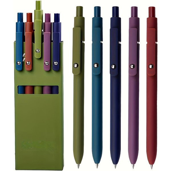 5 Piezas BolíGrafos De Gel De Secado RáPido 0.5Mm Punta Fina, RetráCtiles, Escritura Suave, DiseñO EstéTico En Colores Variados - Ideales Para La Escuela, Oficina, Uso En Diario Y Regalo Blue-image