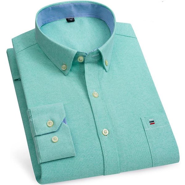 Camisa De Hombre 100% AlgodóN Manga Larga Cuadros Oxford Casual Color SóLido Estampado Corte Regular Camisa Formal De Vestir Talla Grande 7XL 6XL 5XL 46 Verde Claro-image