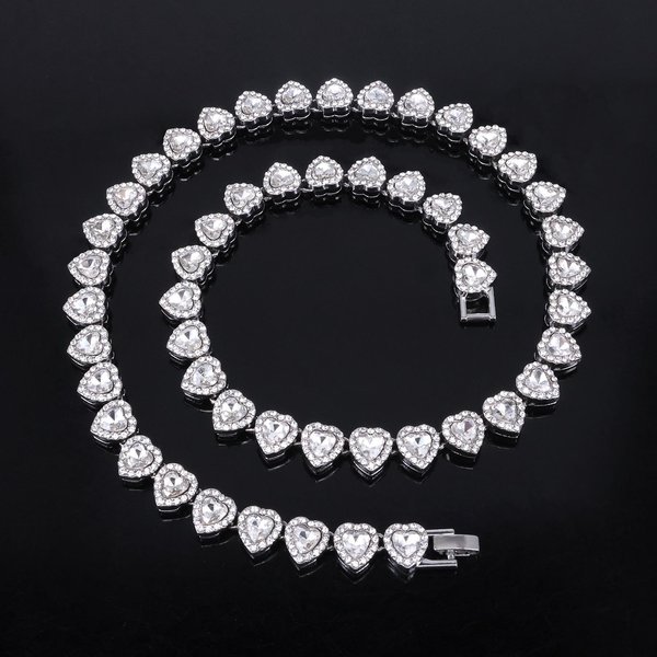 45Cm Nuevo Hip Hop Cadena De Tenis Pulsera Collar CorazóN Brillante PedreríA Cz Moda Rock Fiesta Conjunto De Joyas Gray-image
