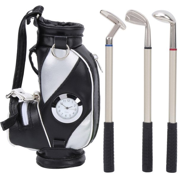 Mini Biurkowa Torba Golfowa DłUgopis Zegar Ze Stopu Cynku SkóRa PU Z DłUgopisami Golfowymi Zestaw PamiąTkowy Prezent Czarny Gray-image
