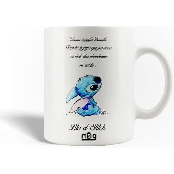 Mug En CéRamique Lilo Et Stitch Ohana Citation Blanc-image