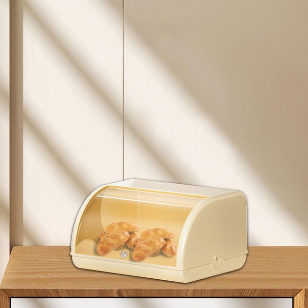 Pojemnik Na Pieczywo Uchwyt Na Chleb Roll Top DużA Pojemność PudełKo Do Przechowywania Do Piekarni Clear Lid Beige-image